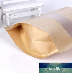Üst kraft kağıt torba ayağa kalk, hediye kurutulmuş gıda meyve çayı ambalaj torbaları kraft kağıt pencere çantası perakende fermuar kendi sızdırmazlık çantaları