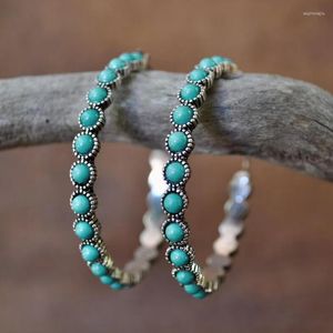 Çember Küpeler Vintage Circle Turquoises Taş bohem takı antika gümüş renk içi boş yuvarlak damla küpe femme bijoux