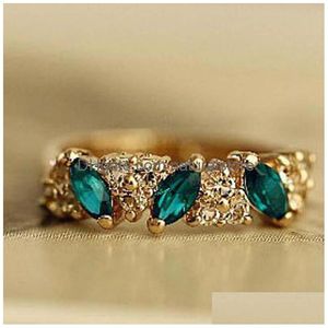 Anelli a fascia all'ingrosso Giappone stile coreano oro / siery retrò smeraldo moda dolce nuovo anello di diamanti flash gioielli di consegna di goccia Dhpqm
