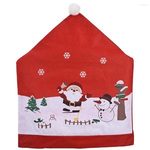 Sandalye Noel kapağı klasik Noel Baba kardan adam basılı yemek kapağı ile pom güzel ev dekor