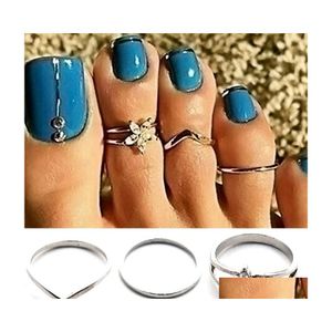 Toe Rings 3Pcs Sier Set For Beach Sexy Body Jewelry Women Drop Delivery Dh4Gm