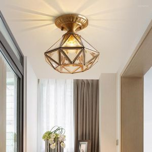 Luzes de teto Luz de ouro moderno para o corredor da escada de vidro lâmpada de tonalidade de diamante de vidro casa luminária de decoração interna