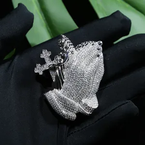 Iced out bling ручной крест кулон вымощенный полный камень cz с веревочной цепью ожерелье для женщин мужчин в стиле панк хип-хоп ювелирные изделия оптом