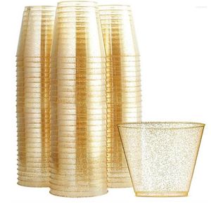 Одноразовые чашки соломинка Золотая пластиковая чашка с водой порошок 90 унций сок десерт мусс свадебный завод