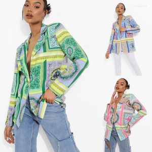 Kadın Suits Kadınlar Renkli Blazer Ceket Sokak Ekose Tek Düğme Top 2022 Sonbahar Kış Yeşil Artı Beden Moda Vintage Sıradan Sokak Giyim