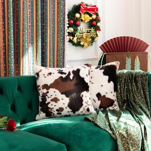 Yastık lüks kısa peluş kapak sahte kürk yastık kılıfı 17 inç inek baskı yumuşak atış kasası Noel ev dekorasyon