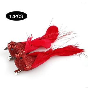 Parti Dekorasyonu Noel Ağacı Süsünde Kardinal Klip Timsah Klipsli Kırmızı Beyaz Tüyler Yapay Kuşlar