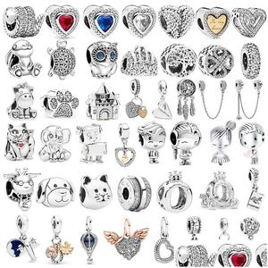 Silber Farbe Glückskatze Sicherheitskette Hund Pfote Krone Eule Liebe Anhänger Fit Pandora Charms Armbänder DIY Frauen Original Perlen Jewelr Dhqme