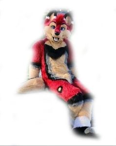 Kırmızı uzun kürk husky tilki köpek maskot kostümü cadılar bayramı elbise kıyafeti fursuit