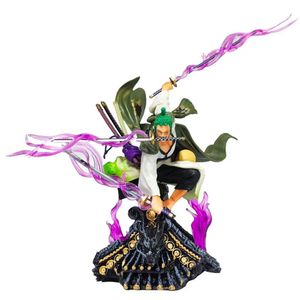 Novelty Games Anime One Piece Roronoa Zoro Figure GK Wano Kingdom Roof Roronoa Zoro Three Sword Model Double Head OPP Bagged Without Box