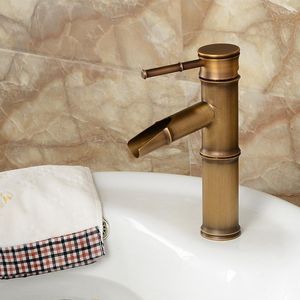 Banyo lavabo muslukları retro bakır ve soğuk su mutfak musluğu yüksek antika pirinç havza bambu şekil aksesuarları