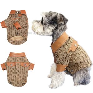 Дизайнерская одежда для собак бренд одежда для собак Классическая буква роскошная куртка для собак Cold Weather Pet Coat с кожаным воротником и кожими манжеты для маленьких собачков xl A498