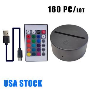 Cavo USB RGB Lampada tattile Base lampada a LED Luce notturna 3D Supporto per pannello in lamiera acrilica Telecomando per bar ristorante Crestech Stock Usa