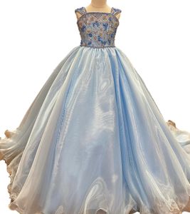 Kızlar Uzun Parlayan Pırıl Pageant Elbise Balgown Kap Soyu 2023 Küçük Çocuk Doğum Günü Resmi Partisi Düğün Konuk Pist Gown Toddler Gençler Preteen Çok Renkli Boncuk