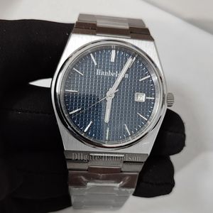 Herrenuhr, blaues Automatikwerk, Glasboden, Stahlarmband, Armbanduhren, 40 mm