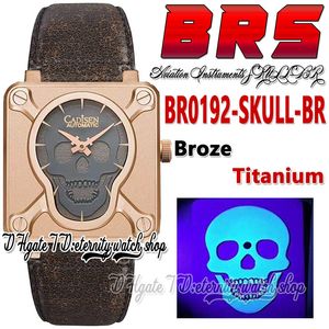 BRSF Aviation Instruments BR0192-Skull-Br Автоматические мужские мужские смотрят настоящий броз световой череп черный циферблат титановый винтажный кожаный ремешок Super Eternity Edition Watches