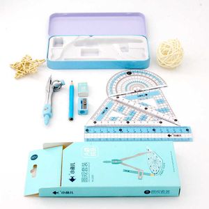 8 pcs/set Protractor Drawing Triangle Eraser Compasses Set Math Ruler For Students School Supplies 2 colors