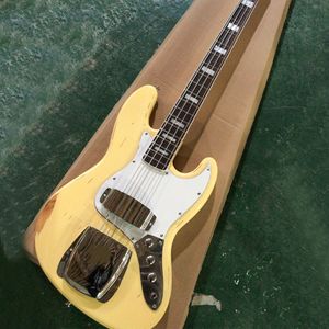 4 струны Relic Желтая электрическая бас -гитара с белым пикгардом желтый розовый настраиваемая настраиваемая
