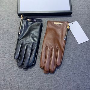 Повседневная боковая молния для застежки -овечьи перчатки дизайнерские рукавицы плюс зимние кожаные перчатки с ярко -ручками с коробкой