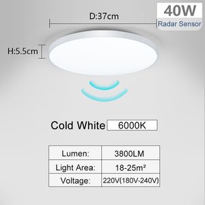 Radar Ceiling Lights Lamp LED Sensitive Motion Sensor Lights for Hallway 15W 20W 40W Cold White Room Corridor
