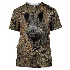 Erkek Tişörtleri Kamuflaj Avcılık Hayvan Tavşanı Erkek 3D T-Shirt Sokak Moda Kısa Kollu Külif Yazı Günlük Büyük Boy