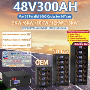 LifePo4 48V 300AH 200AH Батарея 100AH ​​Батарея 15KW 6000 Цикл 16S BMS 51.2V RS485/CAN CAN CONTROL OFF/ON GRID SOLAT