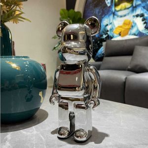 Dekoratif Objeler Figürler 26cm Kaplama Bearbrick 400 Gümüş Heykeli Reçine Ayı Tuğla Heykel Modeli Odası Ev Dekorasyonu Figürler Dekorasyon Heykelciği T221227