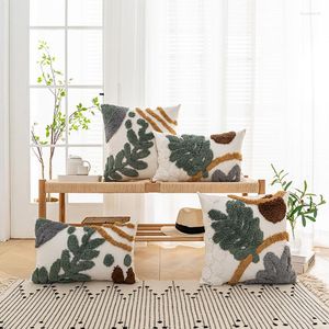 Caso verde Plant Pattern Toufd Tuffed Boho Loop Original Velvet Broachcase para Decor Home Decor Sofá Couch 45x45cm