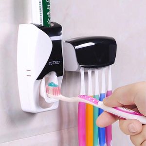 Bath Accessory Set Automatic Toothpaste Dispenser Wall Mount Dust-proof Toothbrush Holder Storage Rack Bathroom Accessories Squeezer