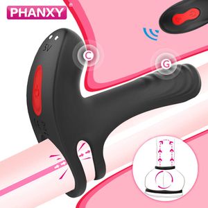 Güzellik Ürünleri Phanxy Çift G Spot Vibratör Penis Titreşimli Horoz Yüzük Vajina Klitoris Stimülatör Erotik Yetişkin Seksi Oyuncak Dildo Kadınlar Starp