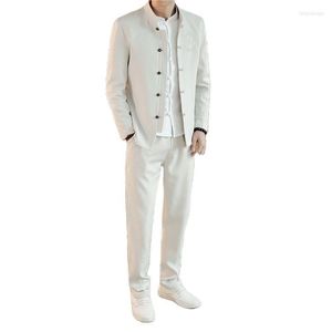 Erkek Takım Elbise Klasik Erkek Işlemeli Moda Rahat Standı Yaka Erkek Blazers Ceket Ve Pantolon Çin Vintage Tarzı