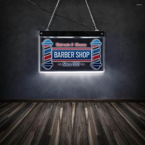 LED Barber Shop Sign for Haircuts & Shaves - Acrylic Edge-Lit Hair Salon Display, Lighted Advertising Board