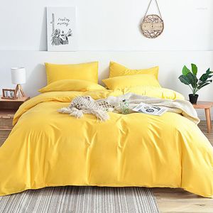 Yatak takımları pamuk seti kral beden sarı renkli yatak sayfası çift saf keten düz yorgan kapağı