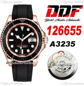 DDF YM 126655 A3235 Otomatik Erkek Saat 40mm 3D Seramik Çerçeve Siyah Kadran Pembe Altın 904L Çelik Kasa Oysterflex Kauçuk Kayış Super Edition Aynı Seri Kart Puretime B2