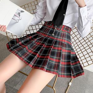 Юбки Ladies Summer осенние Slim Harajuku Высокая талия A-Line Plaid Плессированная юбка уличная одежда Mini Mini