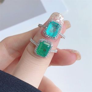 3CT Lüks S925 STERLING Gümüş Tasarımcı Kadın Dikdörtgen Emerald Beyaz 8a Zirkonia Önerme Gelin Nişan Love Diamond Aly Yüzen Takı Hediye Kutusu