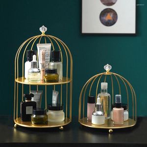 Ящики для хранения птичья клетка стойка золотая стильная элегантная настольная макияж косметический туалетный организатор Железный дисплей подставка для ванной комнаты