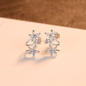 Parlak zirkon çiçekleri s925 gümüş klipsli vidalı küpeler kadın mücevherler küpe moda tatlı olmayan kulak deliği küpe aksesuarları yıldönümü hediyesi