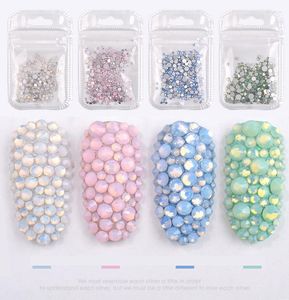 Украшения для ногтей, 350 кусочков смешанного размера SS4-SS40 Синий/зеленый/розовый/белый опал 3D Crystal Dotons.