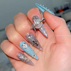 False Nails Dicas de unhas feitas à mão Glittery Rhinestone y2k Pressione em Long Coffin Stiletto reutilizável Fake with Glue Diy Manicure