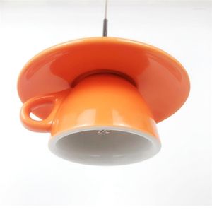Подвесные лампы светодиодные фонари керамический чайный чашка макарон подвесная лампа для гостиной обеденная украшение кухня современные осветительные приспособления
