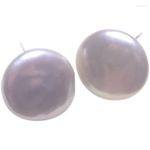 Brincos de garanhão Moda de água doce Natural Botão barroca Pérola 925 Prata esterlina 16-17mm Grey DIY cinza Gree para mulher EQC