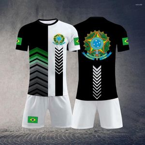 Erkek Trailtsits Brasil Bayrak Baskı Erkek Tişörtleri Set Kısa kollu O-Neck Yaz Brezilya Adamı 2 Parça Kamuflaj Sokak Giyim Kıyafet