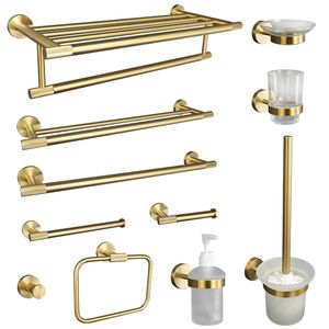 Towel Racks Gold Brushed Bathroom Accessories Hardware Set Bar Rail Paper Holder Robe Hook Soap Dish Hanger Shelf Toilet Brush 221102