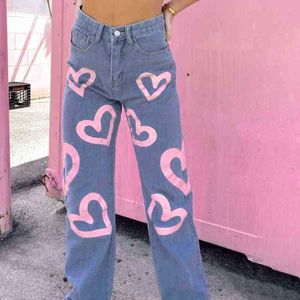 Женские джинсы Женские осенне-зимние брюки с принтом для девочек Брюки Прямые джинсовые брюки для женщин для мамы-бойфренда с высокой талией Уличная одежда Джинсы с принтом