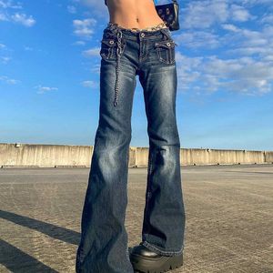 Женские джинсы Hot Girl Boot Cut Y2K Gothic Sexy Sexy Destress Wahed Pants for Flare Wahist Wrare Wide Denim 2022 Новый K042