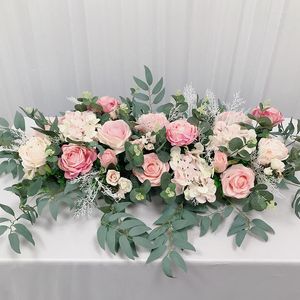 Flores decorativas Hvayi Artificial Rose Flower Row Pequena mesa de canto corredor rosa seda casamento falso Diy Home Garland Decor