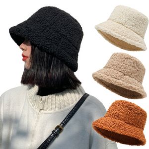 Winter Bucket Hats Lamb Wool Faux Fur Fisherman Caps Women Thicken Plush Hat Outdoor Keep Warm Fishing Caps Unisex