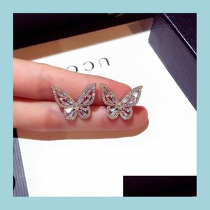 Stud Stud 14k Gül Altın Renkli Elmas Garnet Küpe Kadınlar İçin Güzel Oorbellen Aretes Mujer Bijoux Femme Orecchini Taş Küpeleri DHBJ3