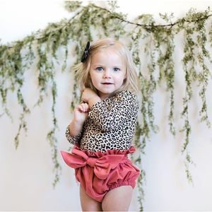 Roupas conjuntos infantis de outono mola de mola bebê meninas leopard impressão de manga longa tops tops bowknot high wist pp roupas